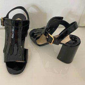PRADA Patent Leather Kiltie Ankle Strap Sandal